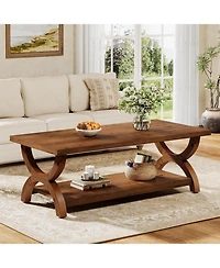 Tribesigns Solid Wood Coffee Table for Living Room, Rectangle Center Tea Table with Storage Shelf