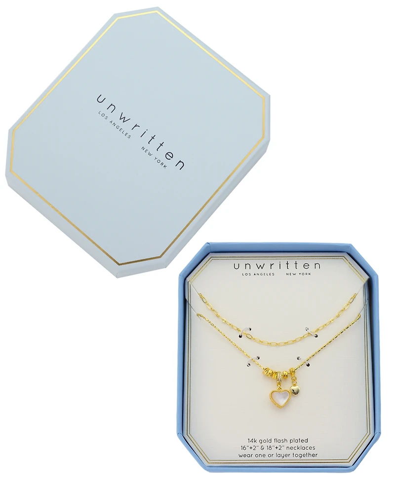 Unwritten Cubic Zirconia and Crystal Gold-Plated Heart Charm Layered Necklace Set