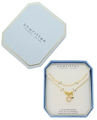 Unwritten Cubic Zirconia and Crystal Gold-Plated Heart Charm Layered Necklace Set