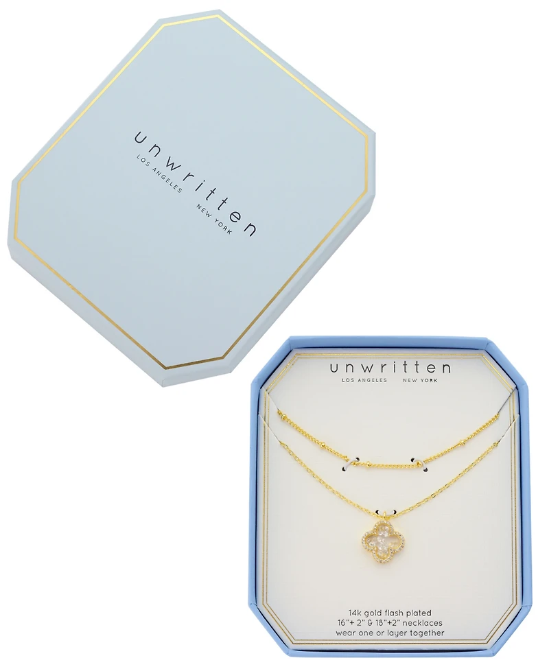 Unwritten Cubic Zirconia Gold-Plated Clover with Crystal Shakers Layered Necklace Set