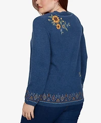 Alfred Dunner Women's Floral-Embroidery Long-Sleeve V-Neck Cardigan