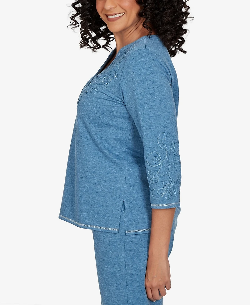 Alfred Dunner Women's V-Neck 3/4-Sleeve T-Shirt