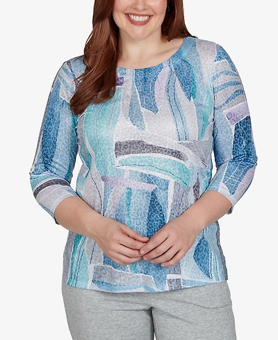 Alfred Dunner Women's 3/4-Sleeve Side-Slit Print T-Shirt