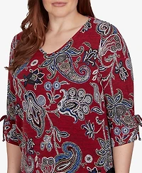 Alfred Dunner Women's Knit Paisley V-Neck 3/4-Sleeve Top