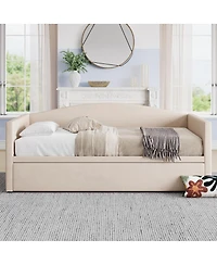 Streamdale Furniture Upholstered Twin Daybed with Pop-Up Trundle, Space-Saving Velvet Sofa Bed