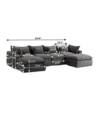 Streamdale Furniture Oversized Corduroy Modular Cloud Sectional Sofa with 2 Ottomans