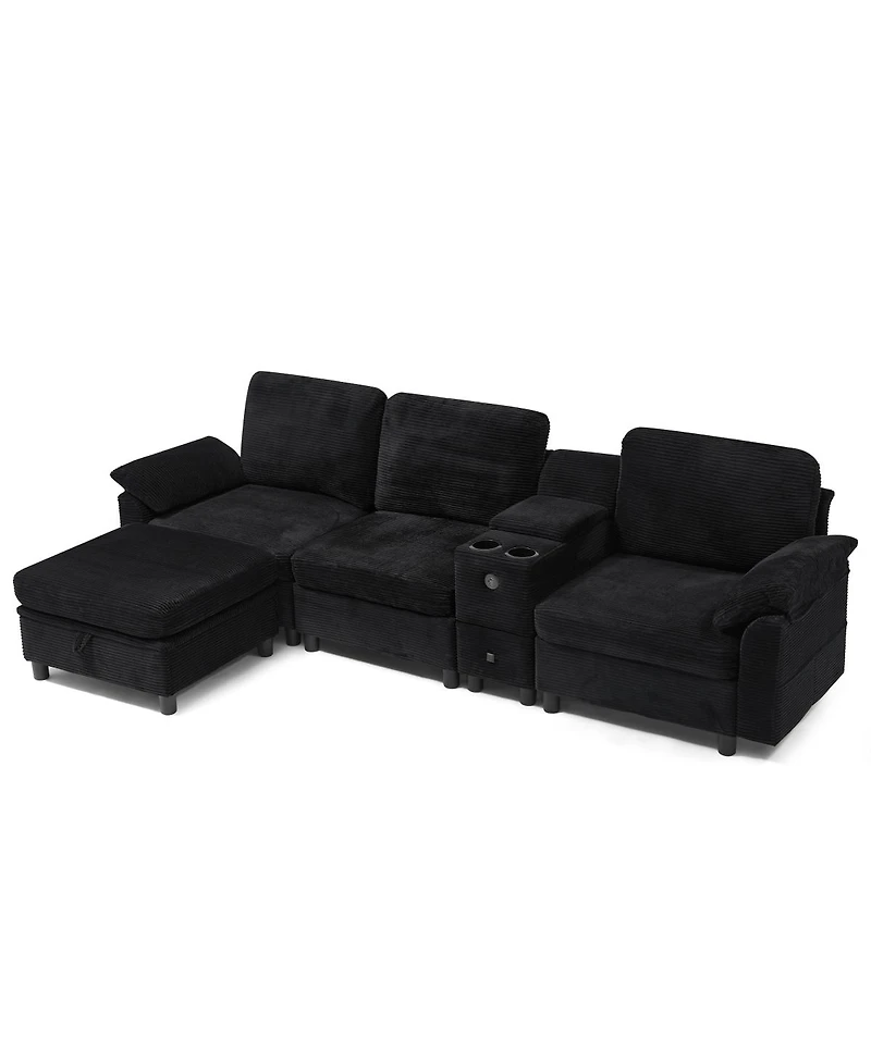 Streamdale Furniture Modern Modular L-Shaped Sectional Sofa with Storage and Cup Holders