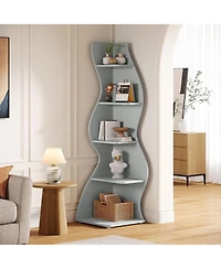 Tribesigns 5-Tier Wavy Corner Bookshelf for Small Space