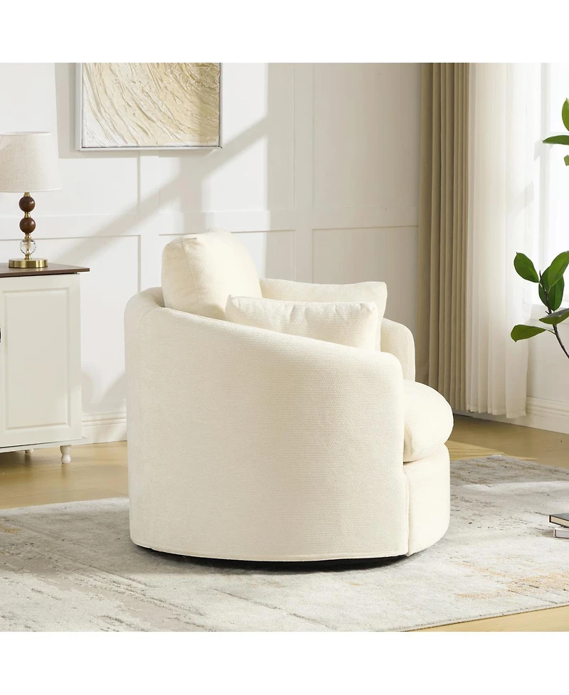 Streamdale Furniture 42.5" Chenille Swivel Barrel Accent Chair with Pillows