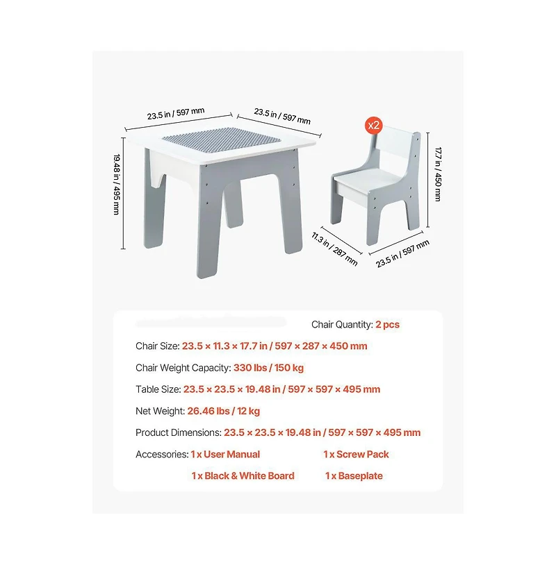 Slickblue 4-in-1 Toddler Activity Table and Chair Set with Building Block Top and Storage Space for Boys and Girls