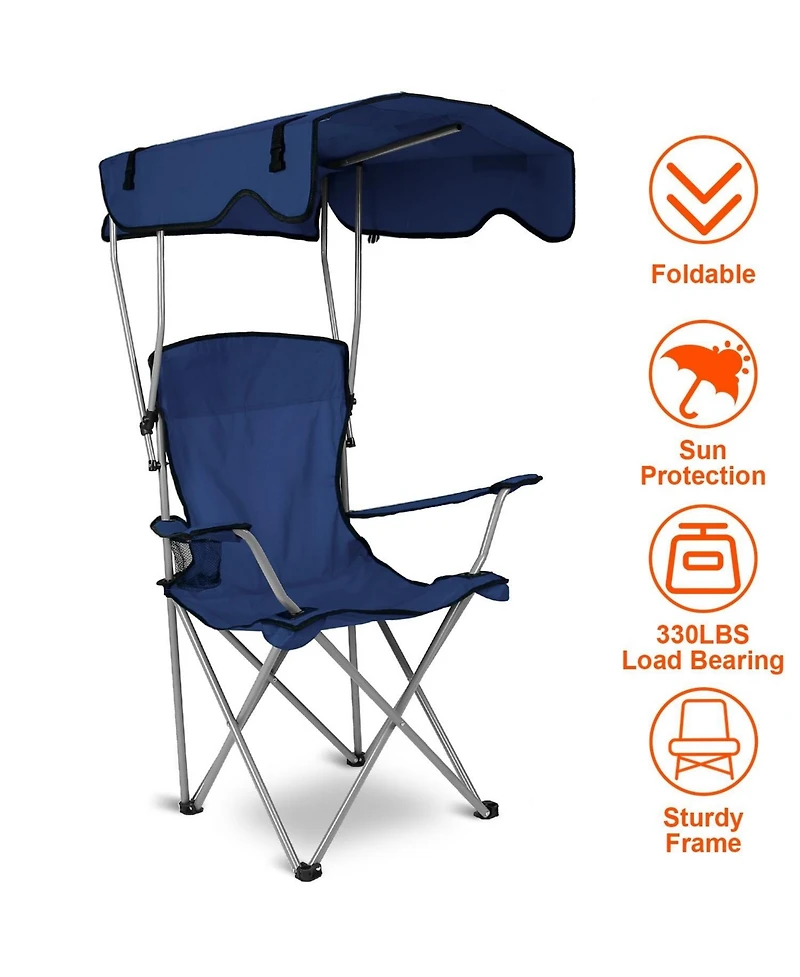 Mountaintop Foldable Beach Canopy Chair, 330 lb capacity, sunshade, cup holder, portable folding seat for beach, camping & travel.