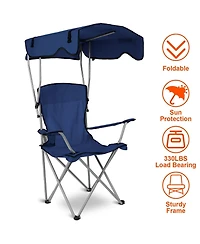 Mountaintop Foldable Beach Canopy Chair, 330 lb capacity, sunshade, cup holder, portable folding seat for beach, camping & travel.