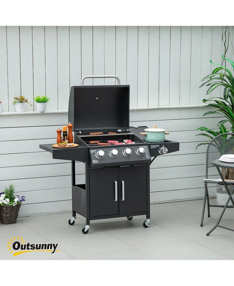 Mountaintop 52 Barbecue Grill with Wheels 4+1 Burner Propane Gas Outdoor Bbq Trolley Side Burner Warming Rack