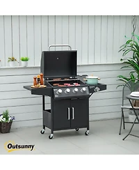 Mountaintop 52 Barbecue Grill with Wheels 4+1 Burner Propane Gas Outdoor Bbq Trolley Side Burner Warming Rack
