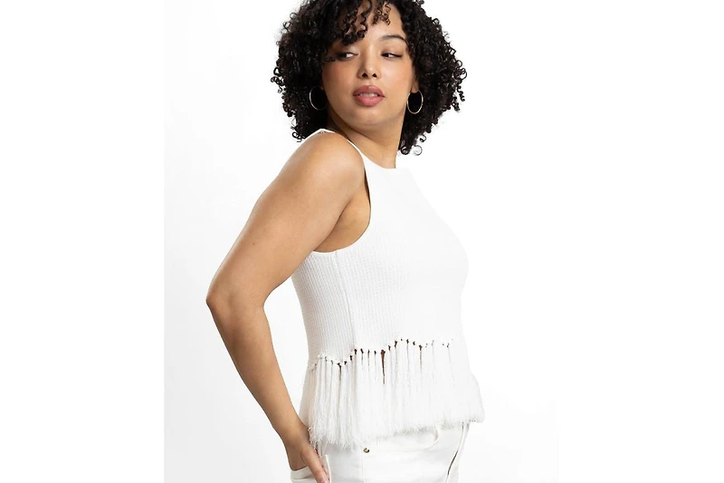 Caldwell Collection Women's Tanja Scoop Neck Fringe Peplum Sleeveless Knit Top