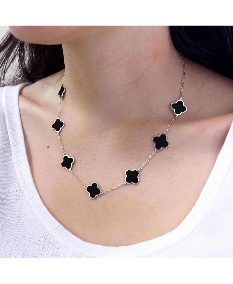 The Lovery Classic Onyx Clover Necklace Sterling Silver