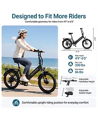 Mooncool Adults Foldable Electric Bike 20" x 3.0" Fat Tires, 7-Speed Commuter E Bike, 1200W Peak Motor Ebike