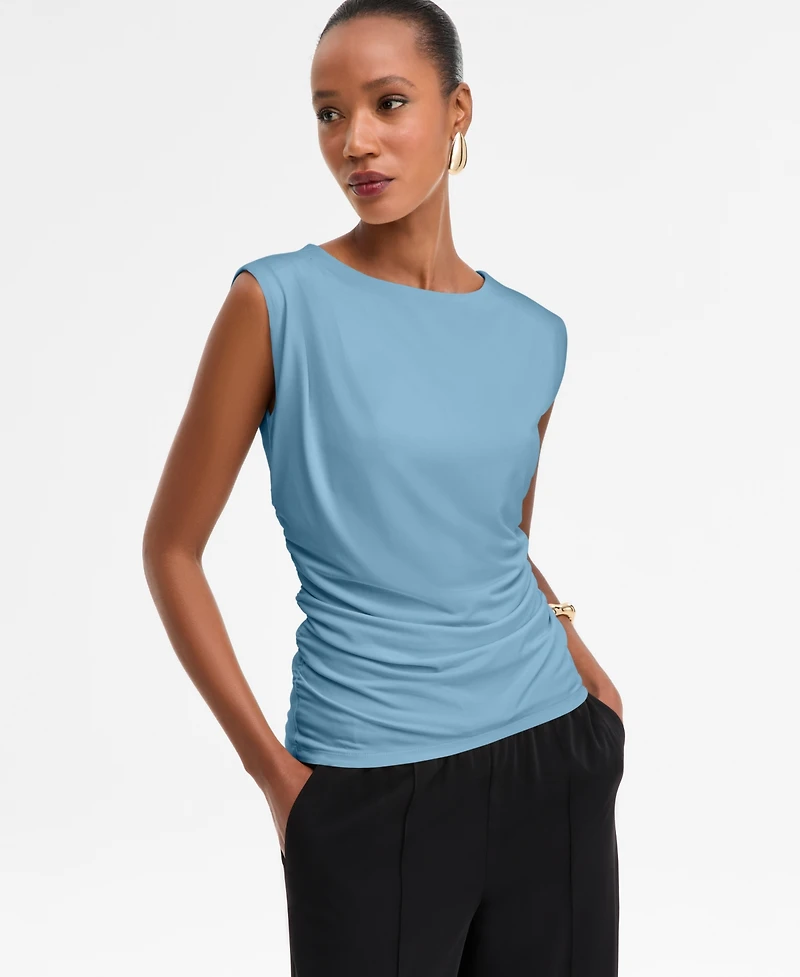 I.n.c. International Concepts Women's Short-Sleeve Ruched Boatneck Top, Macy's Exclusive