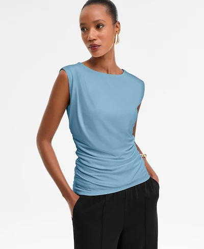I.n.c. International Concepts Women's Short-Sleeve Ruched Boatneck Top, Macy's Exclusive