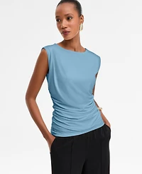 I.n.c. International Concepts Women's Short-Sleeve Ruched Boatneck Top, Macy's Exclusive