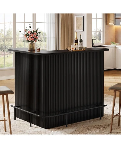Tribesigns L Shaped Bar Table, 4-Tier Home Unit with Metal Footrest, Fluted Counter Height Pub Table Storage Shelves