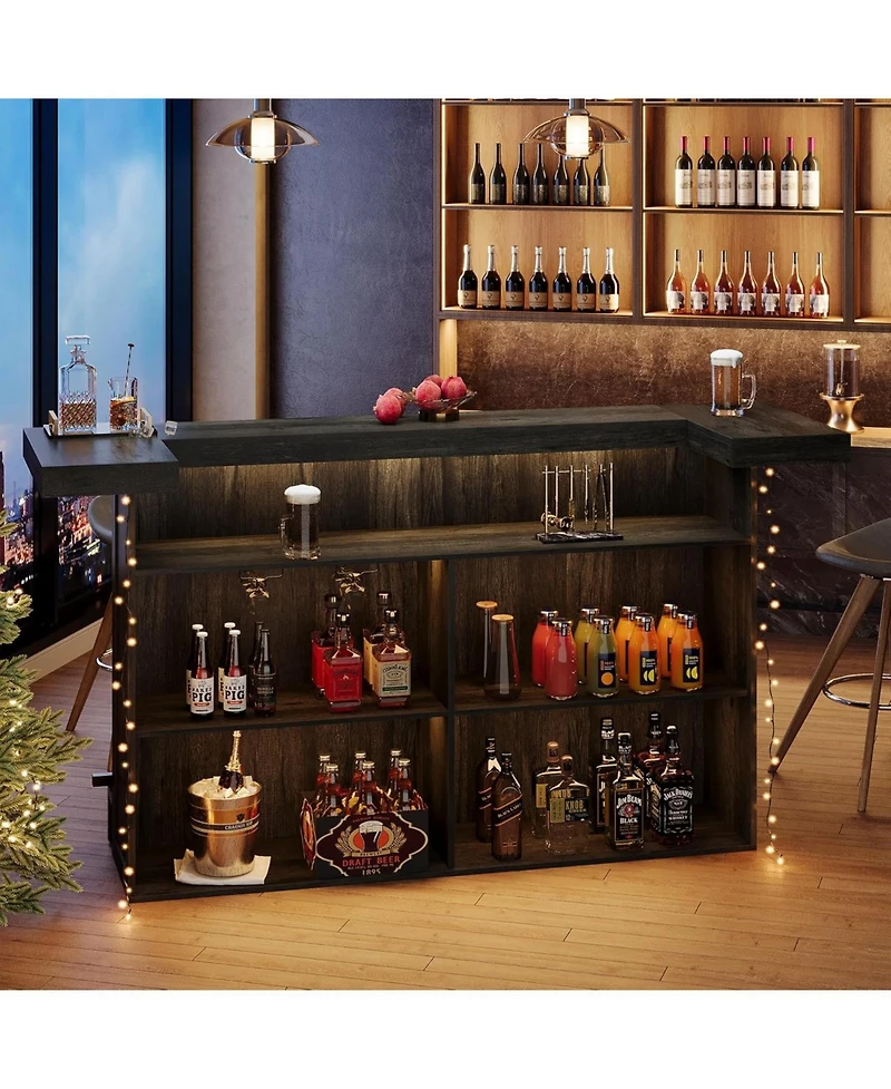 Tribesigns 4-Tier Bar Table, 70.9-Inch Large Wooden Home Bar Unit with Storage Shelves