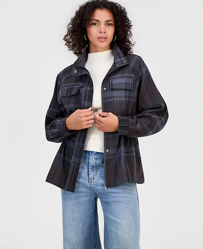 Bar Iii Women's Utility Plaid Peplum Jacket, Macy's Exclusive