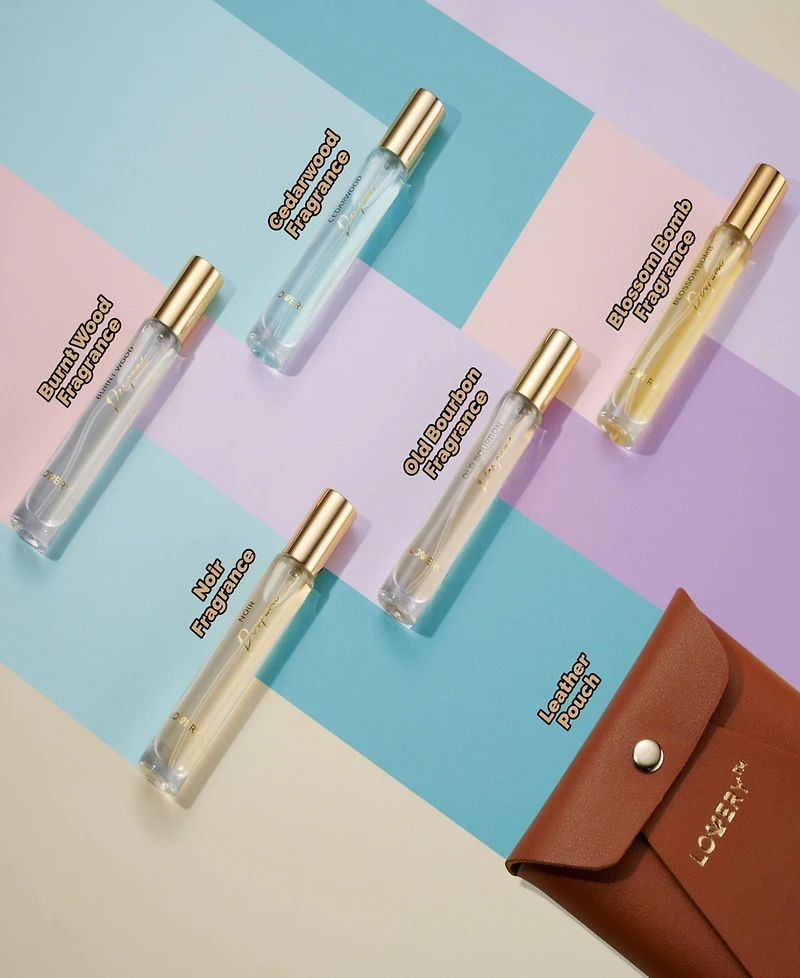 Lovery Travel Pefume Set for Men, 5pieces Colognes Spray, Woody Scent Layering Fragrances with Leather Pouch