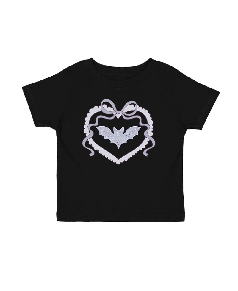 Sweet Wink Little Girls Rhinestone Bat Patch Halloween Short Sleeve T-Shirt