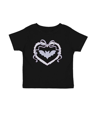 Sweet Wink Little Girls Rhinestone Bat Patch Halloween Short Sleeve T-Shirt