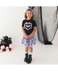 Sweet Wink Little Girls Rhinestone Bat Patch Halloween Short Sleeve T-Shirt