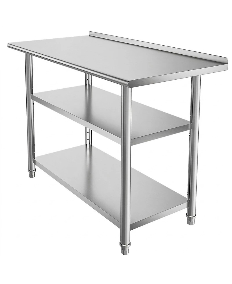 Sugift 24 x 48 In Stainless Steel Work Table with Backsplash and 2 Undershelves for Food Prep