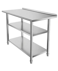 Sugift 24 x 48 In Stainless Steel Work Table with Backsplash and 2 Undershelves for Food Prep
