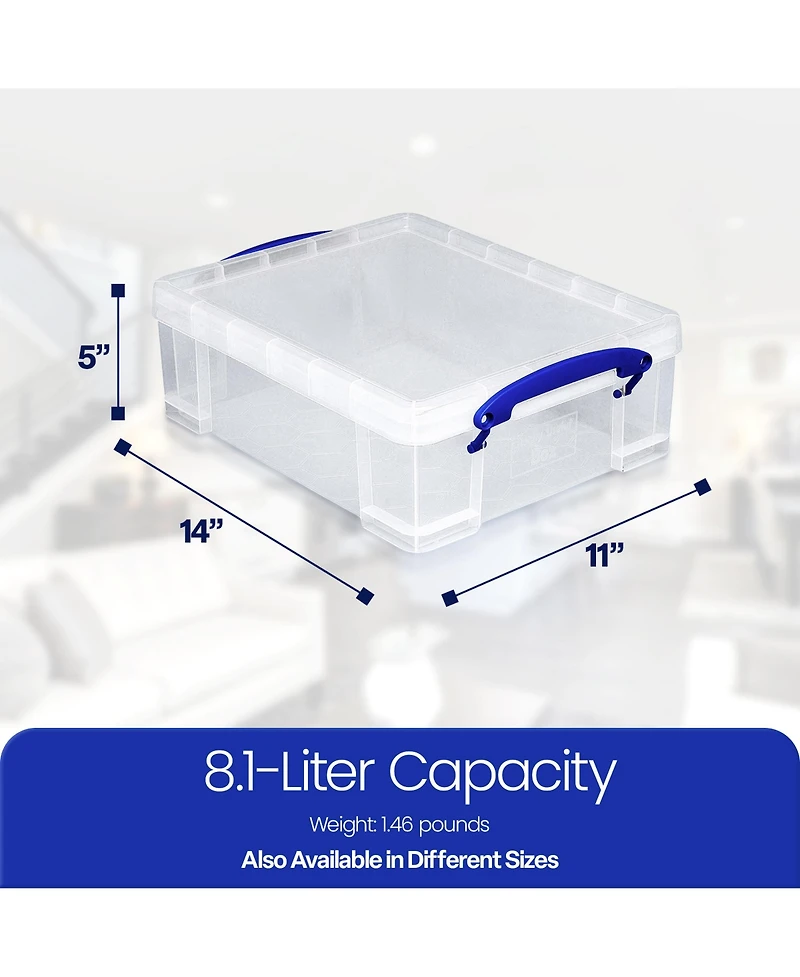 Really Useful Box 8.1L Plastic Storage Container with Clip Lock Handle (5 Pack)