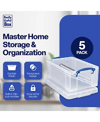 Really Useful Box 9L Storage Container with Snap Lid and Clip Lock Handle (5 Pack)