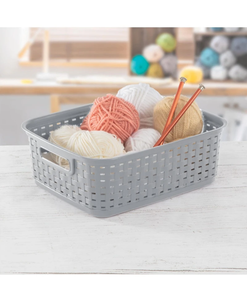 Sterilite Short Weave Wicker Pattern Storage Container Basket, Gray (6 Pack)