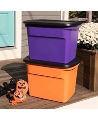 Sterilite 18 Gallon Storage Tote Stackable Plastic Bin with Lid, Purple, 16 Pack