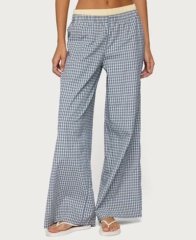 Edikted Women's Indya Contrast Plaid Wide Leg Pants