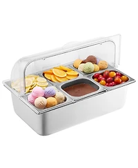 Sugift 6 Pan Stainless Steel Countertop Food Serving Display Rack with Clear Lid and Freezer Boxes