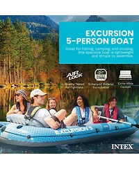 Intex 66325EP Excursion 5 Inflatable Boat Set with 54" Oars, Pump, and Rod Holders
