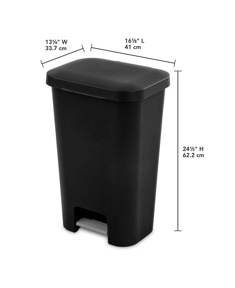 Sterilite 11.9 Gal Rectangle Step On Trash Kitchen Wastebasket, Black (16 Pack)