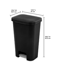 Sterilite 11.9 Gal Rectangle Step On Trash Kitchen Wastebasket, Black (16 Pack)