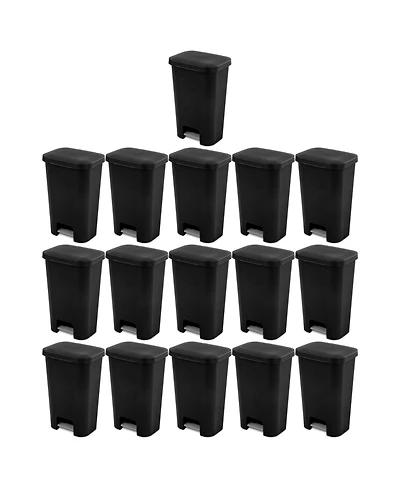 Sterilite 11.9 Gal Rectangle Step On Trash Kitchen Wastebasket, Black (16 Pack)
