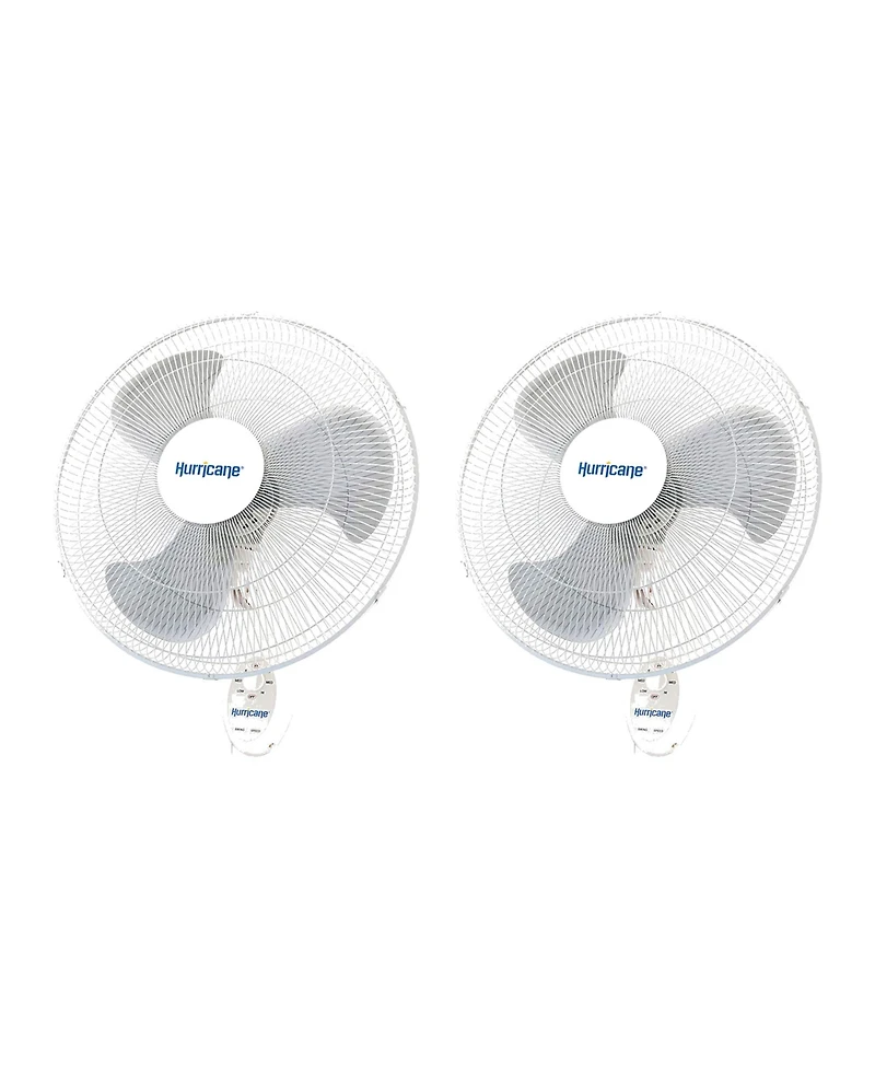 Hurricane Supreme 18 Inch 90 Degree Oscillating 3 Speed Wall Fan, White (2 Pack)