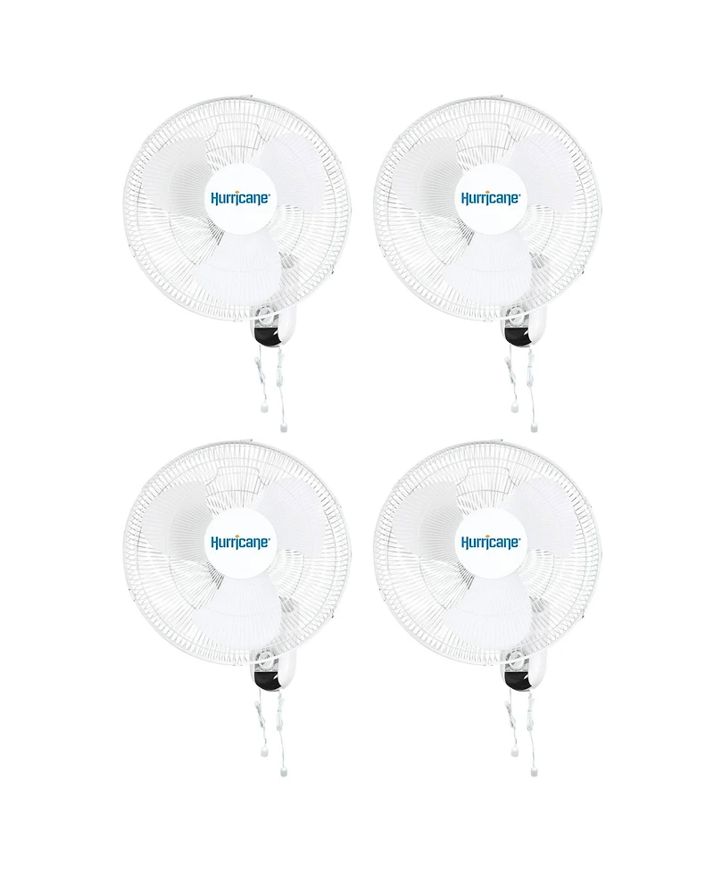 Hurricane Classic 16 Inch 90 Degree Oscillating 3 Speed Wall Fan, White, 4 Pack