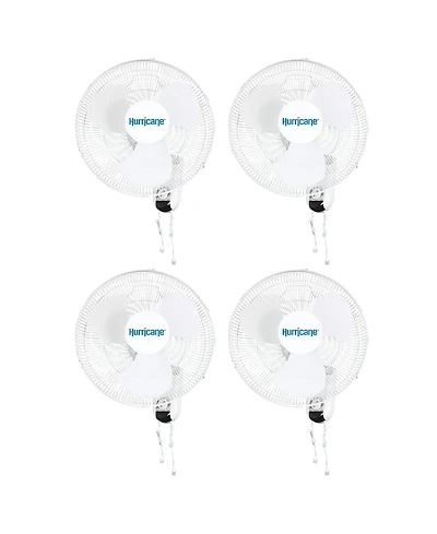 Hurricane Classic 16 Inch 90 Degree Oscillating 3 Speed Wall Fan, White, 4 Pack