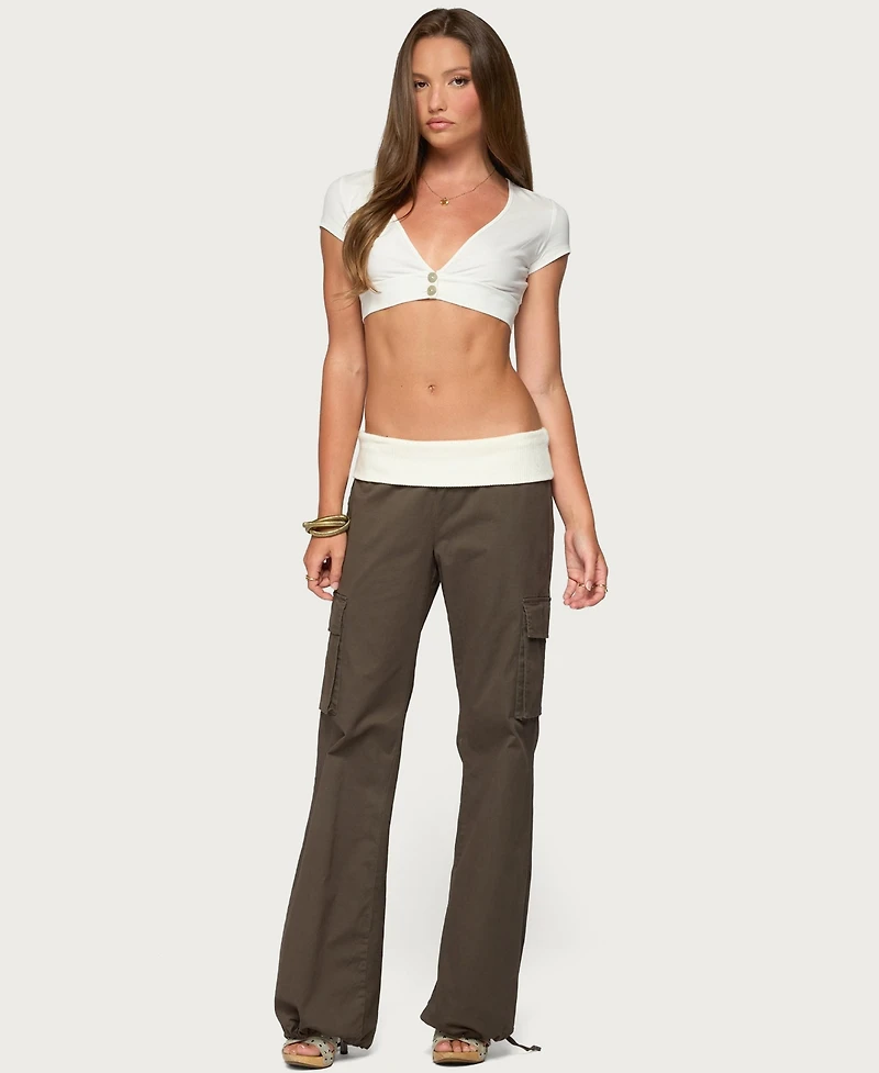Edikted Women's Jolee Contrast Ribbed Foldover Cargo Pants
