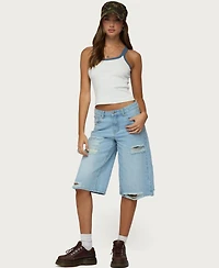 Edikted Women's Distressed Low Rise Boyfriend Bermuda Shorts