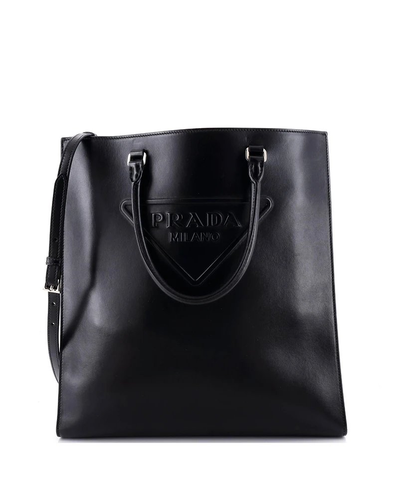 Pre-Owned Prada Medium Triangle Logo Convertible Open Tote Leather