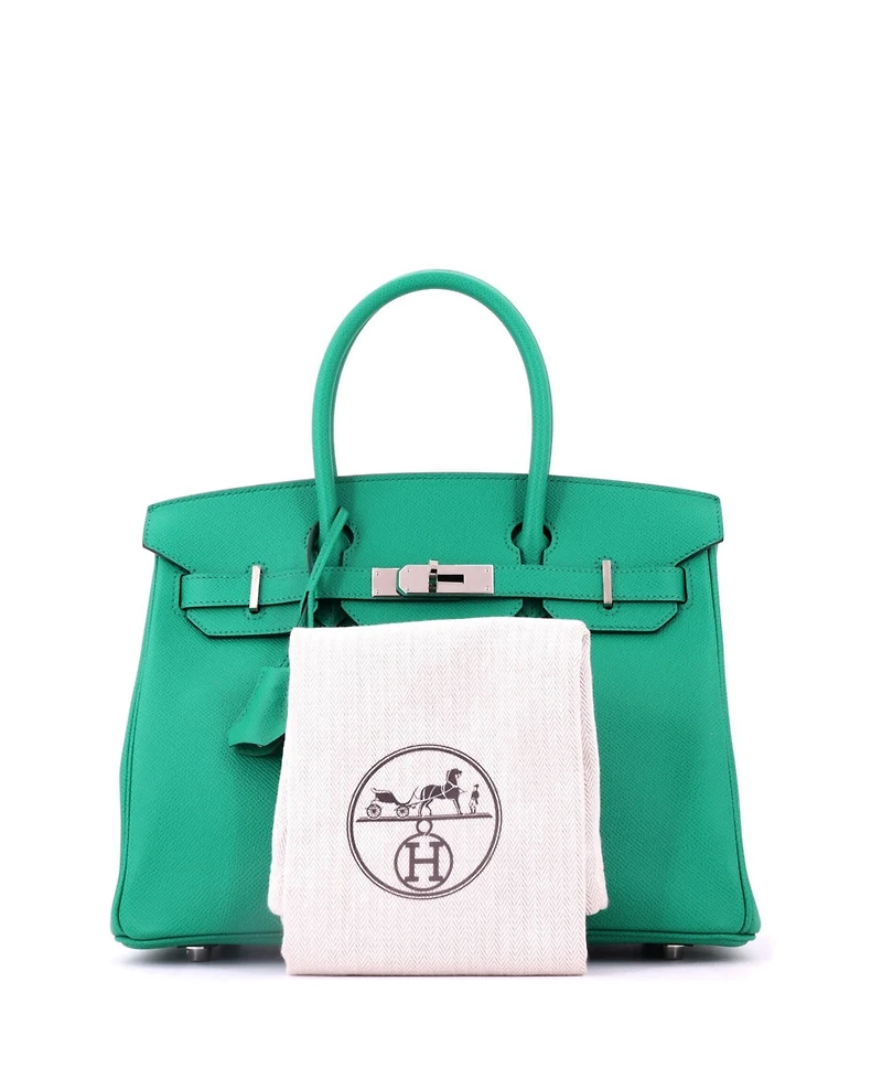 Pre-Owned Hermes Birkin 30 Handbag Green Epsom with Palladium Hardware